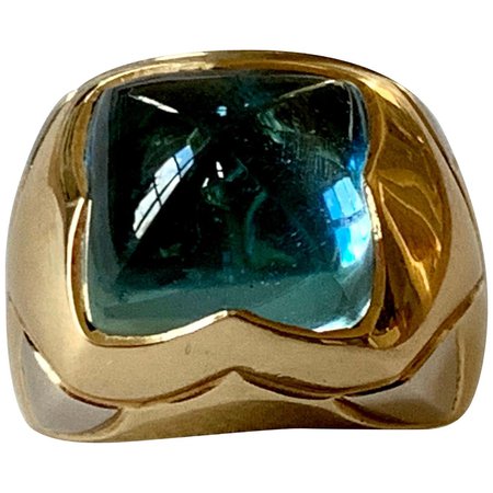Vintage Ring by Bvlgari Blue Topaz 18 Karat Yellow Gold Pyramide XL For Sale at 1stDibs