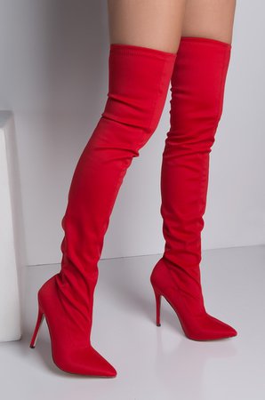 red thigh high heel boots