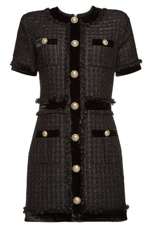 Balmain - Tweed Dress with Cotton - black