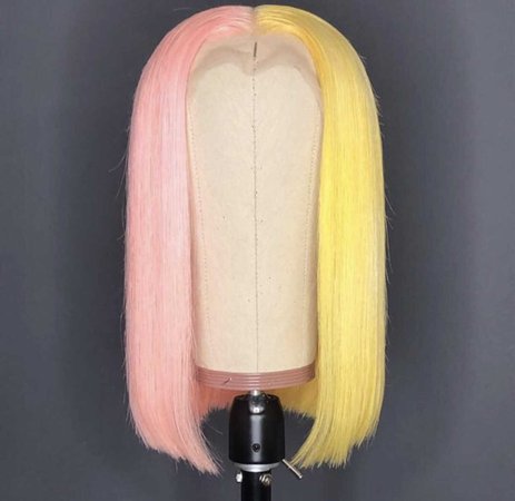 half and half pink and yellow lace wig