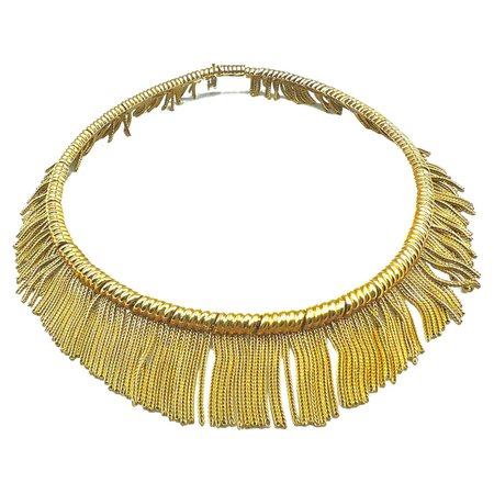 French 18kt Yellow Gold Fringe Choker Necklace For Sale at 1stDibs