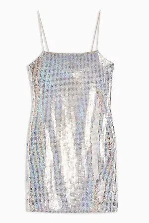 Holographic Bodycon Dress Sequins mini silver| Topshop