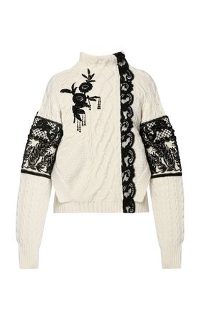Embroidered Wool-Blend Cable Knit Sweater By Erdem | Moda Operandi