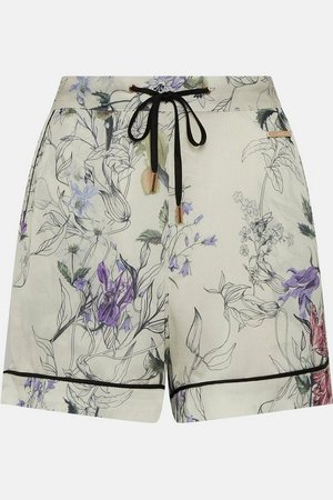 Botanical Satin Nightwear Shorts | Karen Millen