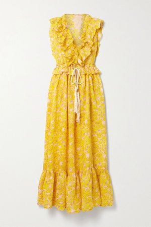 Yellow Marie Antoinette ruffled floral-print linen maxi dress | Yvonne S | NET-A-PORTER