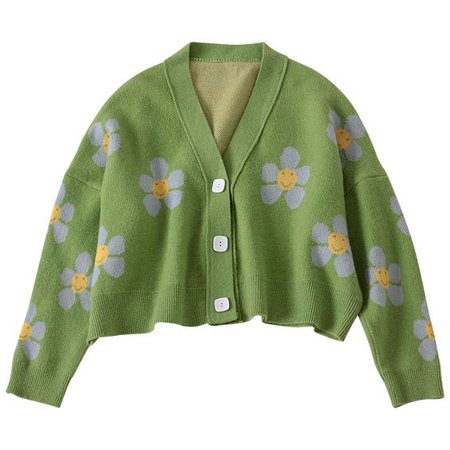 Neploe Preppy Style Flower Knit Cardigan