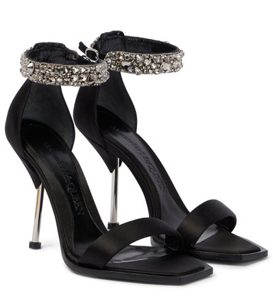 Alexander McQueen - Embellished satin sandals | Mytheresa