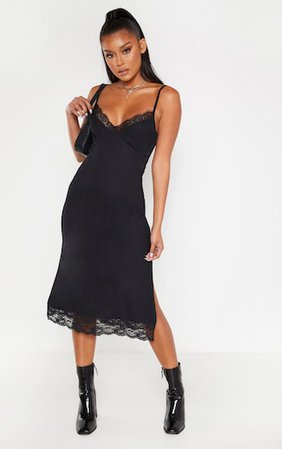 Black Lace Trim Midi Dress | Dresses | PrettyLittleThing