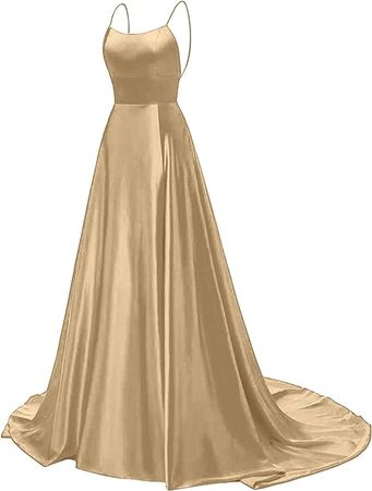 Women's Halter Prom Dresses Long Side Spilt Backless Satin Formal Evening Gowns with Pockets at Amazon Women’s Clothing store