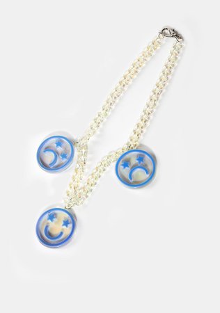 Clear Chain Necklace With Happy And Sad Face Charms - Blue/Purple – Dolls Kill