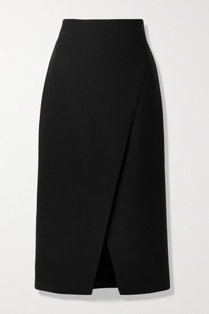 Wrap-effect Woven Midi Skirt - Black