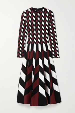 Black Pleated jacquard-knit midi dress | Oscar de la Renta | NET-A-PORTER