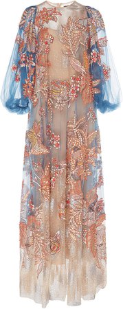 Gilma Floral-Embroidered Tulle Maxi Dress