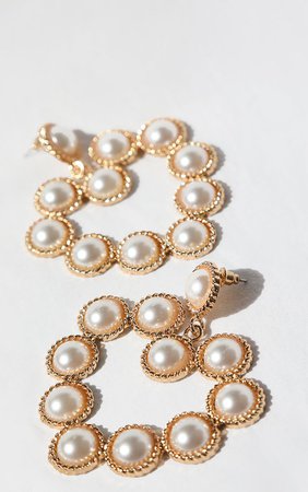 Gold Pearl Heart Statement Earrings | PrettyLittleThing USA