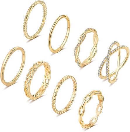 TOBENY 8PCS 14K Plated Gold Rings for Women Stackable Knuckle Rings Gold Silver Size 4 to Size 11 Rings 1.5mm- 3.8mm Midi Stacking Eternity Wedding Rings : Clothing, Shoes & Jewelry