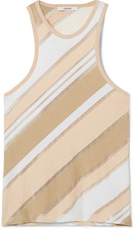 Frosterley Striped Stretch-jersey And Tulle Tank - Beige