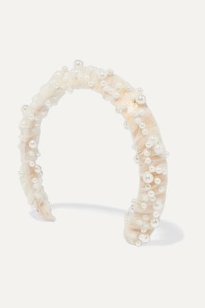 Gold Bleeker faux pearl-embellished gold-tone, satin and tulle headband | LELET NY | NET-A-PORTER