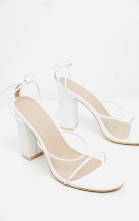 White Delicate Strap Block Heel Ankle Tie Sandal | PrettyLittleThing