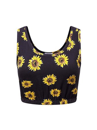 GUBERRY Junior Cute Sleeveless Casual Summer Sunflower Tank Crop Top(Black Sunflower, XXL) at Amazon Women’s Clothing store