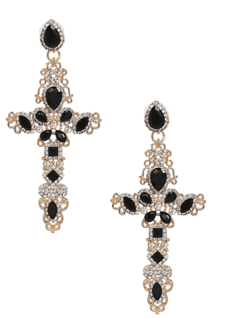 Black and Gold Rhinestone Cross earrings