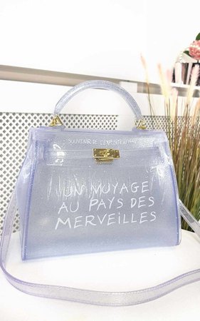 Xanthe Clear Slogan Handbag in Silver | ikrush