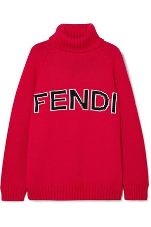 FENDI Intarsia-knit wool turtleneck sweater