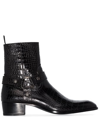 Saint Laurent Wyatt Crocodile-Effect Boots 60351506A00 Black | Farfetch