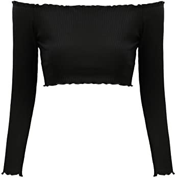 Floral Find Women's Sexy Off Shoulder Crop Tops Strapless Ruffle Casual Slim Tees at Amazon Women’s Clothing store