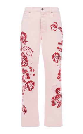 Etro Floral Stretch Low-Rise Straight-Leg Jeans