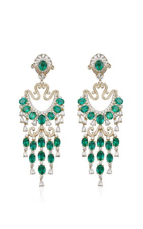 Farah Khan Zambian Emerald Chandelier Earrings by Farah Khan Fine Jewelry | Moda Operandi