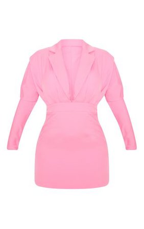 Bubble Gum Pink Pleat Detail Blazer Style Dress | PrettyLittleThing