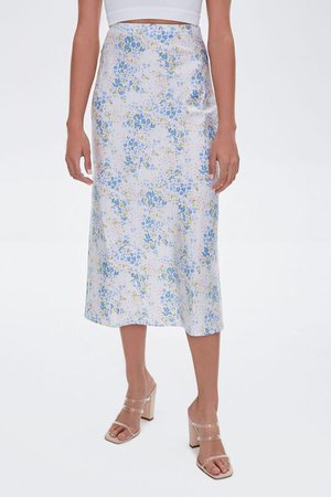 Floral Satin Midi Skirt