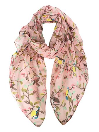 GERINLY - Lightweight Floral Birds Print Shawl Scarf For Holiday Season (Light Pink) at Amazon Women’s Clothing store: