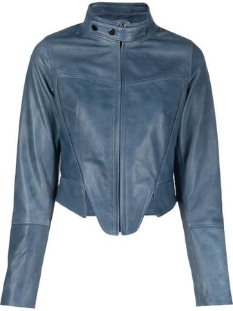blue leather jacket