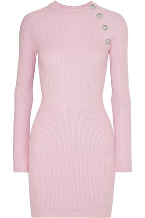 Balmain Button-embellished wool-blend mini dress