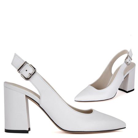 Small Size White Leather Slingback Block Heels Tutto by Pretty Small Shoes