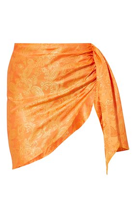 Orange Satin Side Tie Asymmetric Mini Skirt | PrettyLittleThing USA