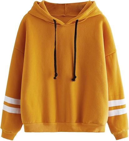 Amazon.com: SweatyRocks Sweatshirt Pullover Fleece Drop Shoulder Striped Hoodie Yellow Small : Sports & Outdoors