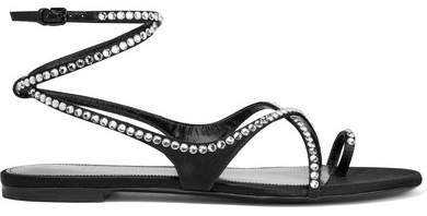 Gia Crystal-embellished Satin Sandals - Black