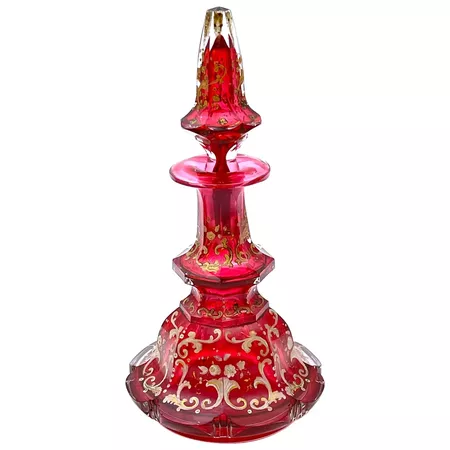 A Large Antique Bohemian Cranberry Crystal Glass Perfume Bottle. : Grand Tour Antiques | Ruby Lane