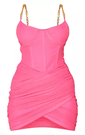 Hot Pink Corset Chain Strap Bodycon Dress | PrettyLittleThing USA