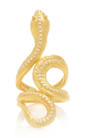 18K Gold Coiled Snake Ring with Diamonds by Ilias Lalaounis | Moda Operandi