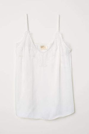 Satin and Lace Camisole Top - White