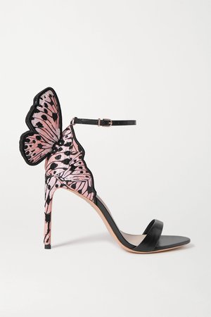 Black Chiara embroidered satin and leather sandals | Sophia Webster | NET-A-PORTER