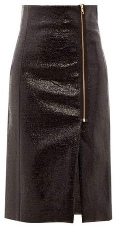Zipped Cracked Vinyl Pencil Skirt - Womens - Black