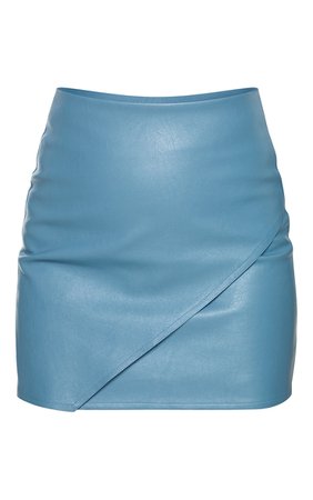 Petrol Blue Faux Leather Wrap Mini Skirt | PrettyLittleThing USA