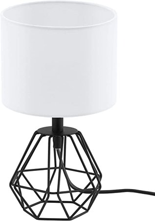 EGLO Tischlampe Carlton 2, 1 flammige Vintage Tischleuchte, Nachttischlampe aus Stahl und Stoff, Farbe: Schwarz, weiß, Fassung: E14, inkl. Schalter: Amazon.de