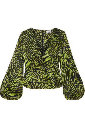 GANNI | Tiger-print silk-blend satin top | NET-A-PORTER.COM