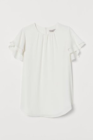 Flutter-sleeved Chiffon Blouse - White - Ladies | H&M US