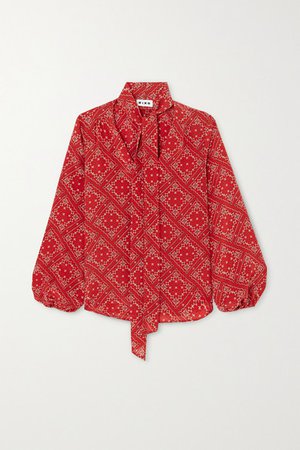 Moss Pussy-bow Printed Silk Blouse - Red